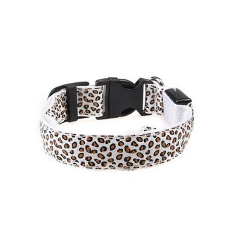 LED Obojek pro psa vzor Leopard /Bílá XL