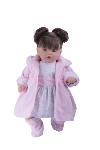 TYBER Paula hnědovláska v růžovém plačící panenka s dudlíkem, vel. 48 cm
