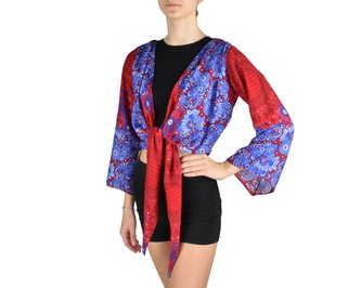 Bolerko SAURA, červená, včelí plástve, modré