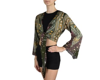 Bolerko SAURA, zelená, paví pera, žluté