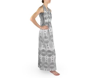 Dámské dlouhé šaty Amelia, bílé, černé mandaly