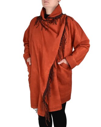 Kardigan TIDA, dýňový, hnědé třásně Kardigan TIDA, dýňový, hnědé třásně