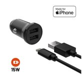 Set FIXED autonabíječky s 2xUSB výstupem a USB/Lightning kabelu, 1 metr, MFi certifikace, 15W Smart Rapid Charge, černá