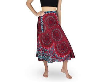Zavinovací sukně NORIO, červená, světle modré květy