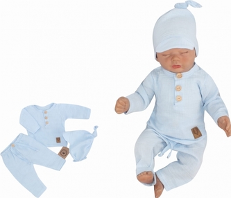 Mušelínové triko dl. rukáv, kalhoty + šátek uzlík, 3D sada, Z&Z, modrá, vel. 62; 62 (2-3m)