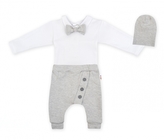 Baby Nellys 3-dílná sada Hubert, body s motýlkem, tepláčky a čepička - šedý, vel. 62; 62 (2-3m)