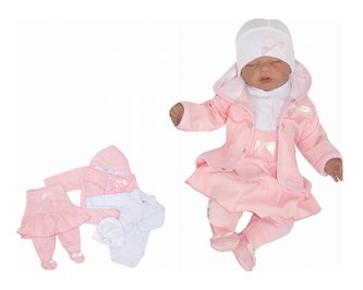 Z&Z 4-dílná soupravička body, polodupačky, čepička a kabátek Mašlička - růžová; 56 (1-2m)