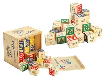 Dřevěná stavebnice s čísly a písmeny v kostce Tulimi, 48 ks