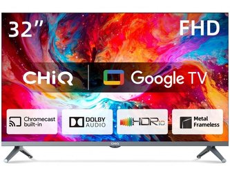 CHiQ L32M8TG TV 32", FHD, smart, Google TV, dbx-tv, Dolby Audio, Frameless, stříbrná CHiQ L32M8TG TV 32", FHD, smart, Google TV, dbx-tv, Dolby Audio, Frameless, stříbrná