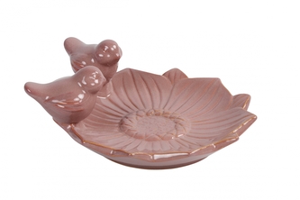 Keramické pítko pro ptáky Fleuri S rosa 21,5x20x8,5 cm