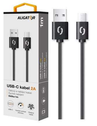 Datový kabel ALIGATOR 2A USB-C 1m, černý
