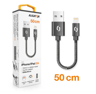 Datový kabel ALIGATOR PREMIUM 2A, Lightning 50cm černý