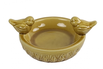 Keramické pítko pro ptáky Jorinda S žluté 19,5x19,5x10 cm