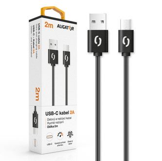 Datový kabel ALIGATOR 2A USB-C 2m, černý