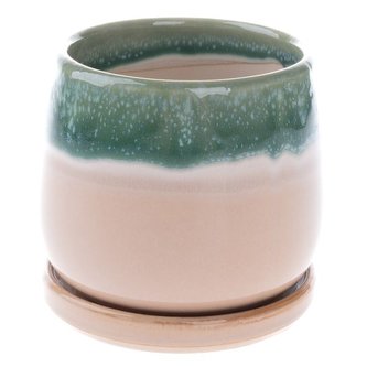 Keramický květináč s miskou, zelený, 0/24