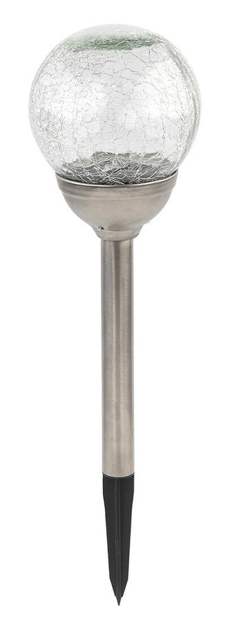 lampa solární KOULE 12cm, v.42,5cm, 2LED, nerez/sklo/PH čirá