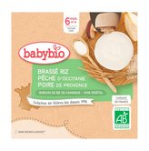 BABYBIO - rýžová kaše s broskví a hruškou 4x85 g