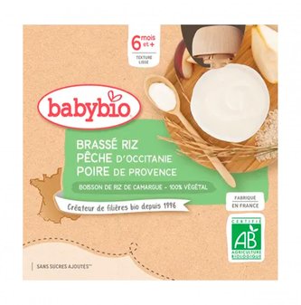 BABYBIO - rýžová kaše s broskví a hruškou 4x85 g
