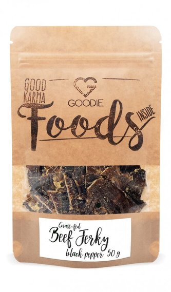 Grass-fed sušené hovězí maso - Jerky - černý pepř 50 g Grass-fed sušené hovězí maso - Jerky - černý pepř 50 g