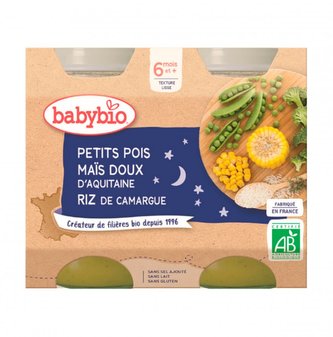 BABYBIO - večerní svačinka z hrášku, sladké kukuřice a rýže 2x200 g