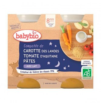 BABYBIO - večerní svačinka z mrkve a rajčat s těstovinami 2x200 g