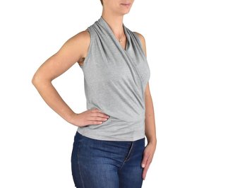 Dámské tílko KAMALA s křížovým dekoltem, žíhaně šedá