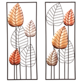 Nástěnná kovová dekorace  - listy v rámečku, cena za sadu 2 ks.