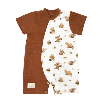 Letní overal pro miminko Veverka BIO mušelín; Barva: rezavá; Velikost: 68