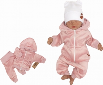 Z&Z Velurová, semišková tepláková souprava HEART - pudrová, vel. 62; 62 (2-3m)