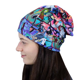 Jarní čepice spadená BIO Grafiti; Barva: černá; Velikost: 44