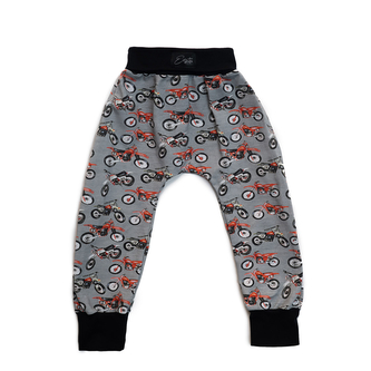 Rostoucí dětské tepláky Motorky; Barva: černá; Velikost: 110