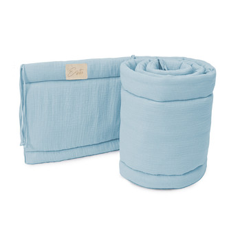 Luxusní mantinel mušelín do postýlky Blue; Barva: modrá; Velikost: 28 x 180 cm