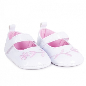 Kojenecké capáčky, balerínky s kytičkou na suchý zip, bílé, 6-12m; 68-80 (6-12m)