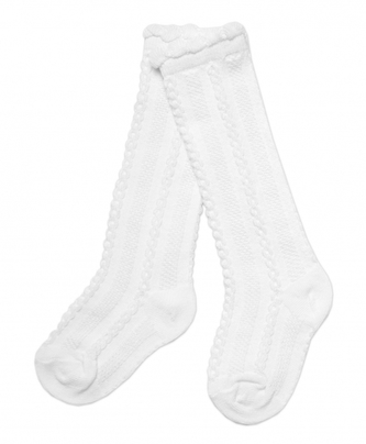 Bavlněné dětské podkolenky se vzorem - bílé; 92/98 (18-36m)