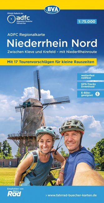 ADFC-Regionalkarte Niederrhein Nord, 1:75.000, mit Tagestourenvorschlägen, reiß- und wetterfest, E-Bike-geeignet, mit Knotenpunk