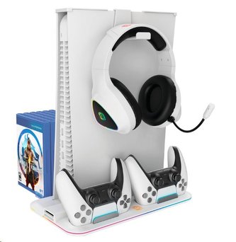 CANYON multifunkční chladící stojan pro PS5, nabíjení 2 PS5 ovladačů, RGB podsvícení, bílý CANYON multifunkční chladící stojan pro PS5, nabíjení 2 PS5 ovladačů, RGB podsvícení, bílý