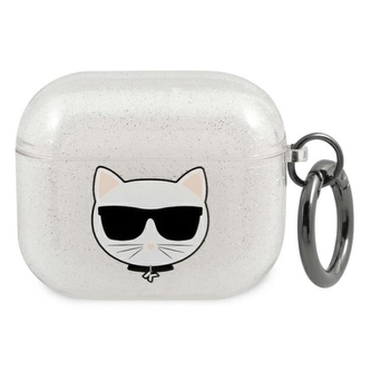 Karl Lagerfeld Choupette Head Glitter - pouzdro na AirPods 3 (stříbrné)