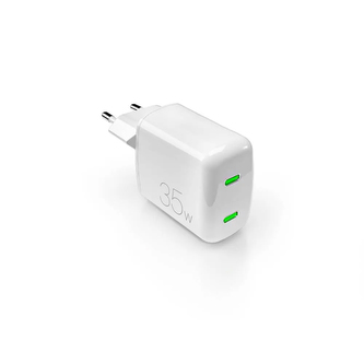 PURO MiniPro Nástěnná nabíječka GaN - Napájecí nabíječka 2 x USB-C 35W PD (bílá)