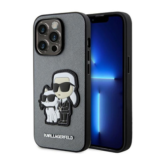 Karl Lagerfeld NFT Saffiano Karl & Choupette - pouzdro pro iPhone 14 Pro (stříbrné)