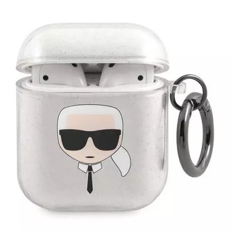 Karl Lagerfeld KLA2UKHGS kryt AirPods srebrny/stříbrný Glitter Karl`s Head Karl Lagerfeld KLA2UKHGS kryt AirPods srebrny/stříbrný Glitter Karl`s Head