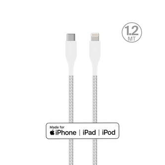 PURO Fabric Ultra Strong - Vysoce odolný opletený kabel USB-C / Lightning MFi 1,2 m (bílý)