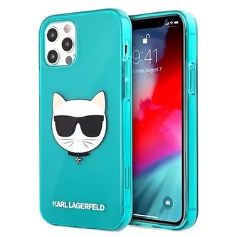 Karl Lagerfeld KLHCP12LCHTRB iPhone 12 Pro Max 6,7" niebieski/modrý pevný obal Glitter Choupette Fluo