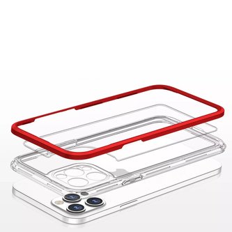 Čiré pouzdro 3v1 na iPhone 12 Pro rámeček gelový kryt červený