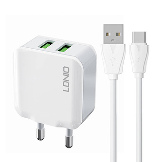 Nástěnná nabíječka LDNIO A2201 2USB + kabel USB-C