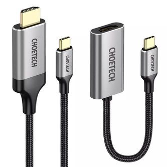 Choetech USB Type C - Sada adaptéru HDMI 2.0 HUB (3840 x 2160 @ 60 Hz) šedý (HUB-H12) Kabel USB typu C - HDMI (3840 x 2160 @ 60 Hz) 2 m šedý (CH0021)