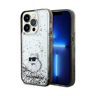 Karl Lagerfeld Liquid Glitter Choupette - pouzdro pro iPhone 14 Pro (průhledné)