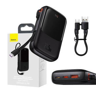 Powerbanka Baseus Qpow Pro s kabelem USB-C, USB-C, USB, 10000 mAh, 22,5 W (černá)