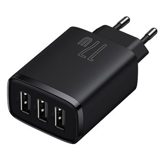 Kompaktní rychlonabíječka Baseus, 3x USB, 17 W (černá)