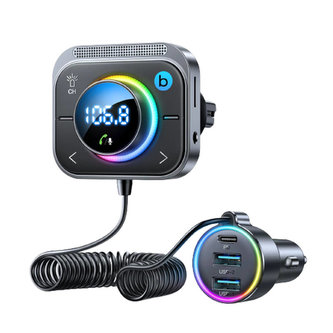 FM vysílač pro Joyroom JR-CL18, 2x USB + USB-C, 30 W (stříbrný)