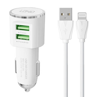 Nabíječka do auta LDNIO DL-C29, 2x USB, 3,4A + kabel Lightning (bílá)